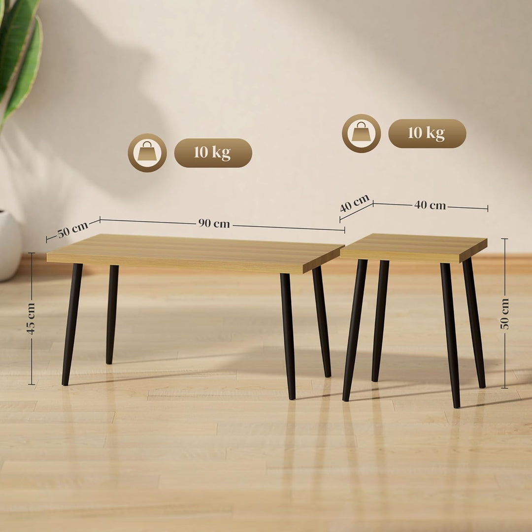 HOMCOM Couchtisch 2er Set Beistelltisch mit Stahlrahmen, Wohnzimmertisch Kaffeetisch für Wohnzimmer