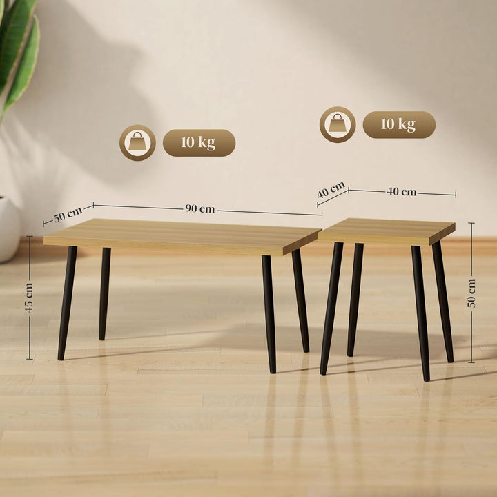 HOMCOM Couchtisch 2er Set Beistelltisch mit Stahlrahmen, Wohnzimmertisch Kaffeetisch für Wohnzimmer