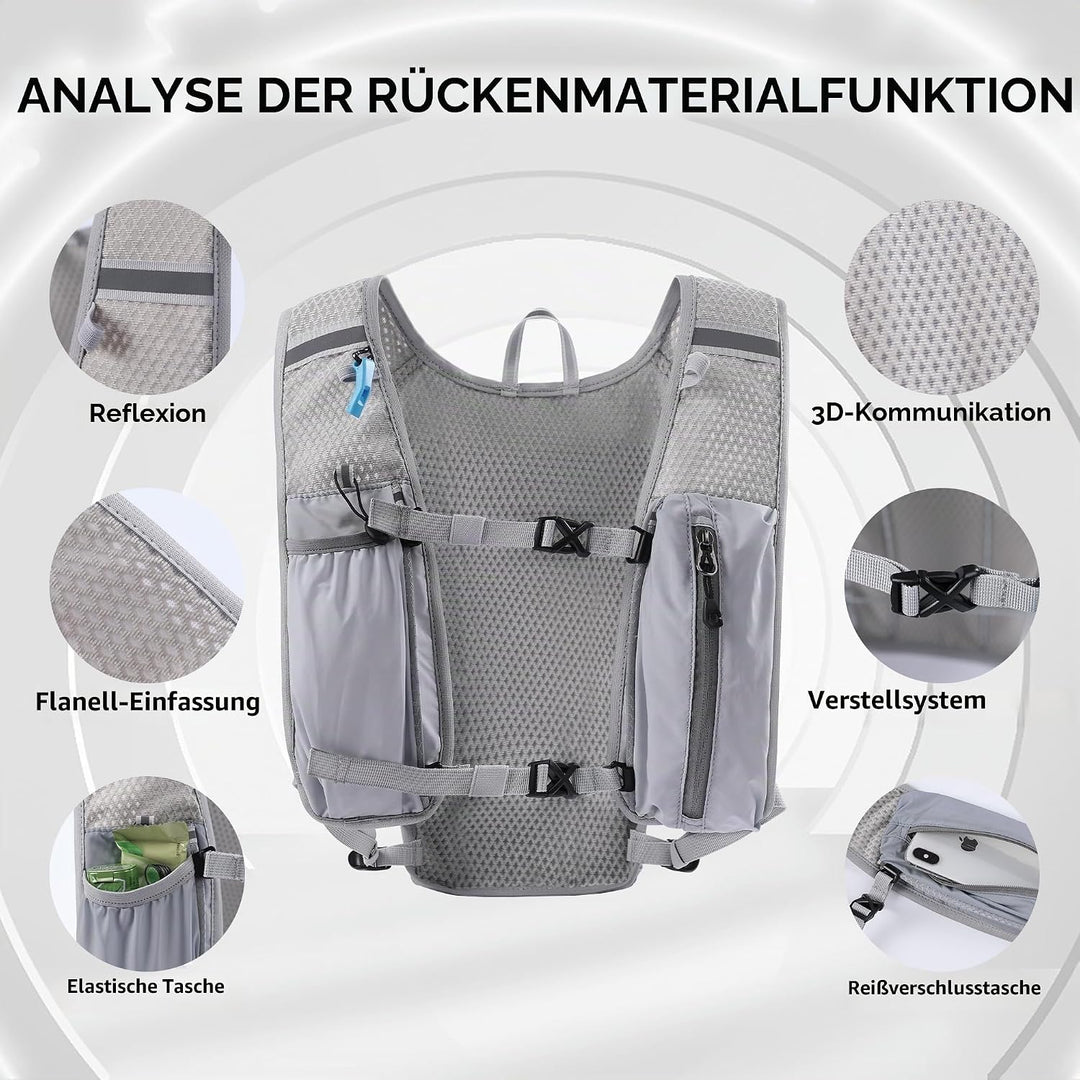 DNFUN Laufweste Damen Herren,verstellbare Trinkweste mit 1.5L Trinkflasche,5L Running Vest Trinkruck