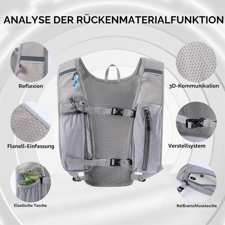 DNFUN Laufweste Damen Herren,verstellbare Trinkweste mit 1.5L Trinkflasche,5L Running Vest Trinkruck
