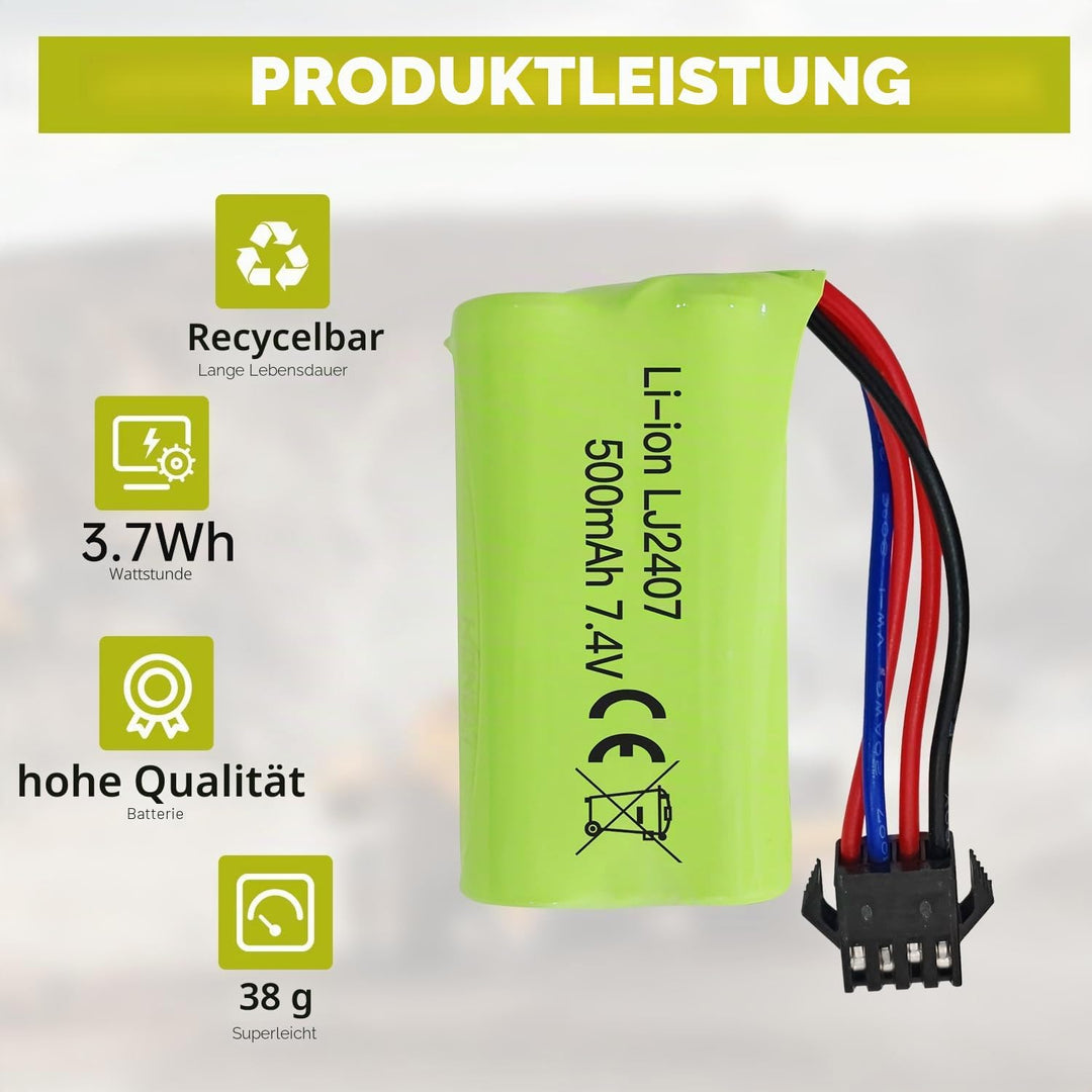 2PCS 7.4V 500mAh SM-4P Plug Lithium Akku für EC16 DE85 RC Boot/Schiffsmodell/Automodell