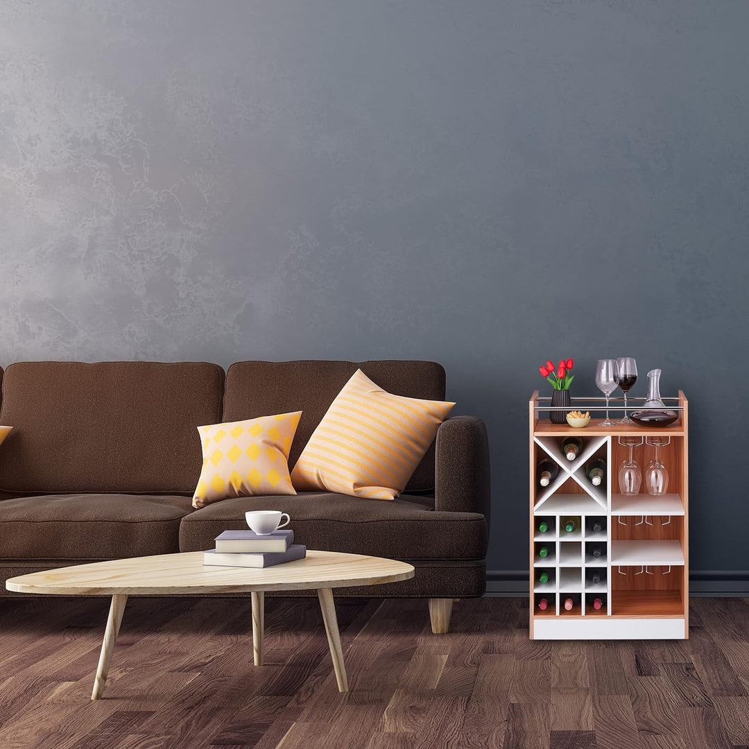 Relaxdays Weinregal mit Glashalter, 22 Flaschen, freistehend, Wein und Sekt, Hausbar HxBxT: 96 x 63
