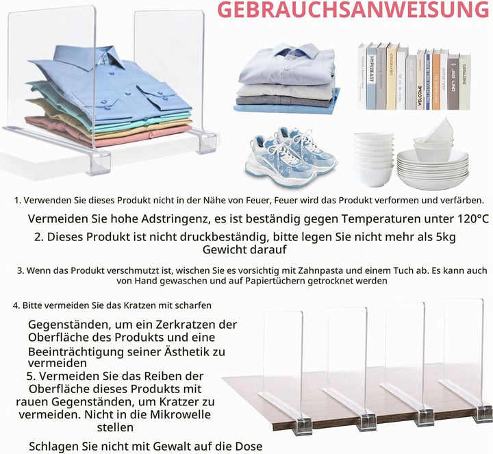 16 Stück Transparente Acryl Regal Wandregal, Multifunktionaler Regaltrenner, Verstellbarer Kleideror