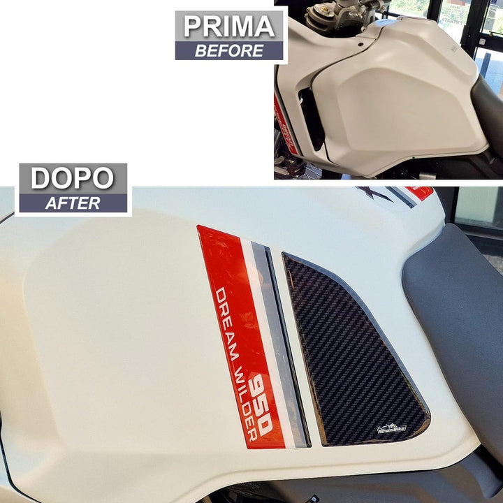 Resin Bike Aufkleber für Motorrad Kompatibel mit Ducati DesertX 2022. Seitenschutz für den Tank vor