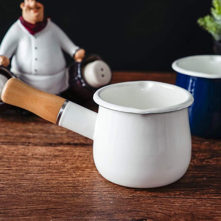 550ml Antihaft Klein Milchtopf Milchpfanne mit Holzgriff für Induktion Gasherd Weiss, Weiss