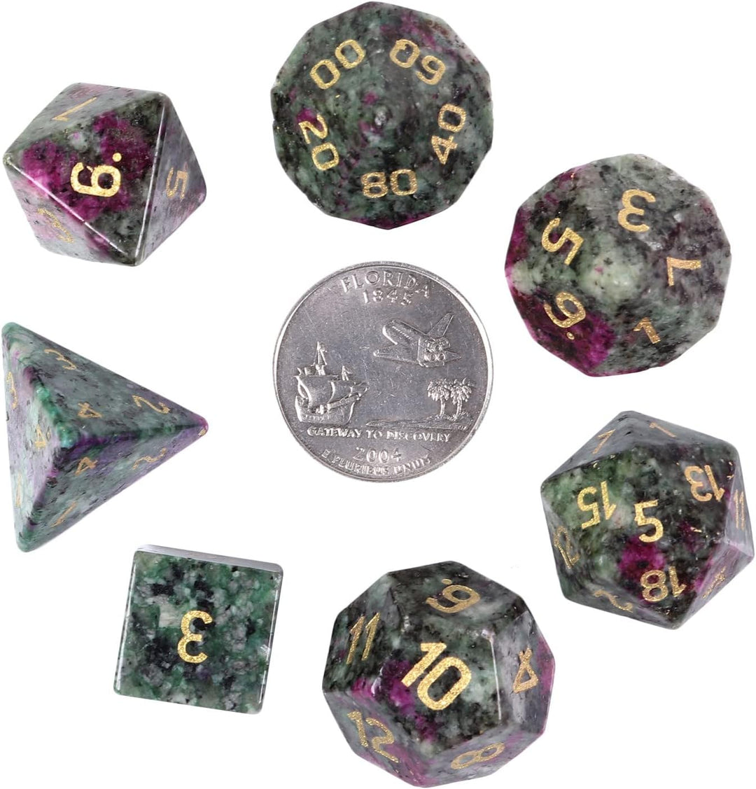 KYEYGWO Rubin in Fuchsite Kristall Polyedrische Würfel Set, 7pcs Reiki Heilung Stein Polyedrischer S