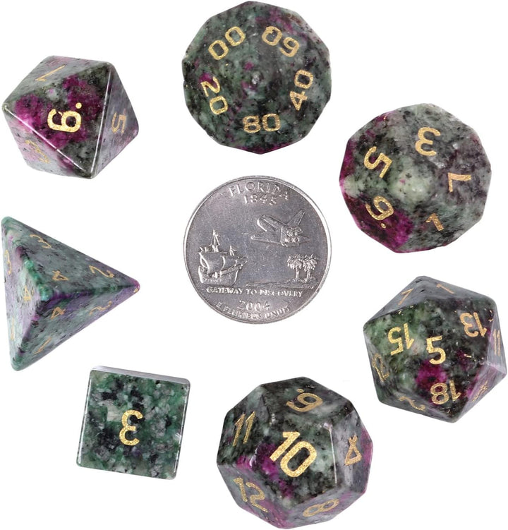 KYEYGWO Rubin in Fuchsite Kristall Polyedrische Würfel Set, 7pcs Reiki Heilung Stein Polyedrischer S