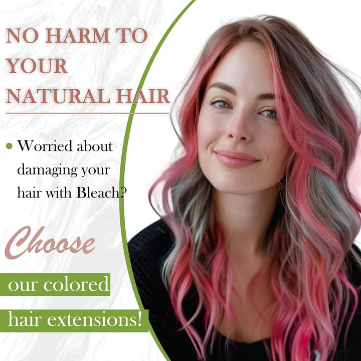 RUNAUTRE Tape Echthaar Extensions Rosa 35cm Remy Tape in Haarverlangerung Echthaar Bunt 14 Zoll 20g