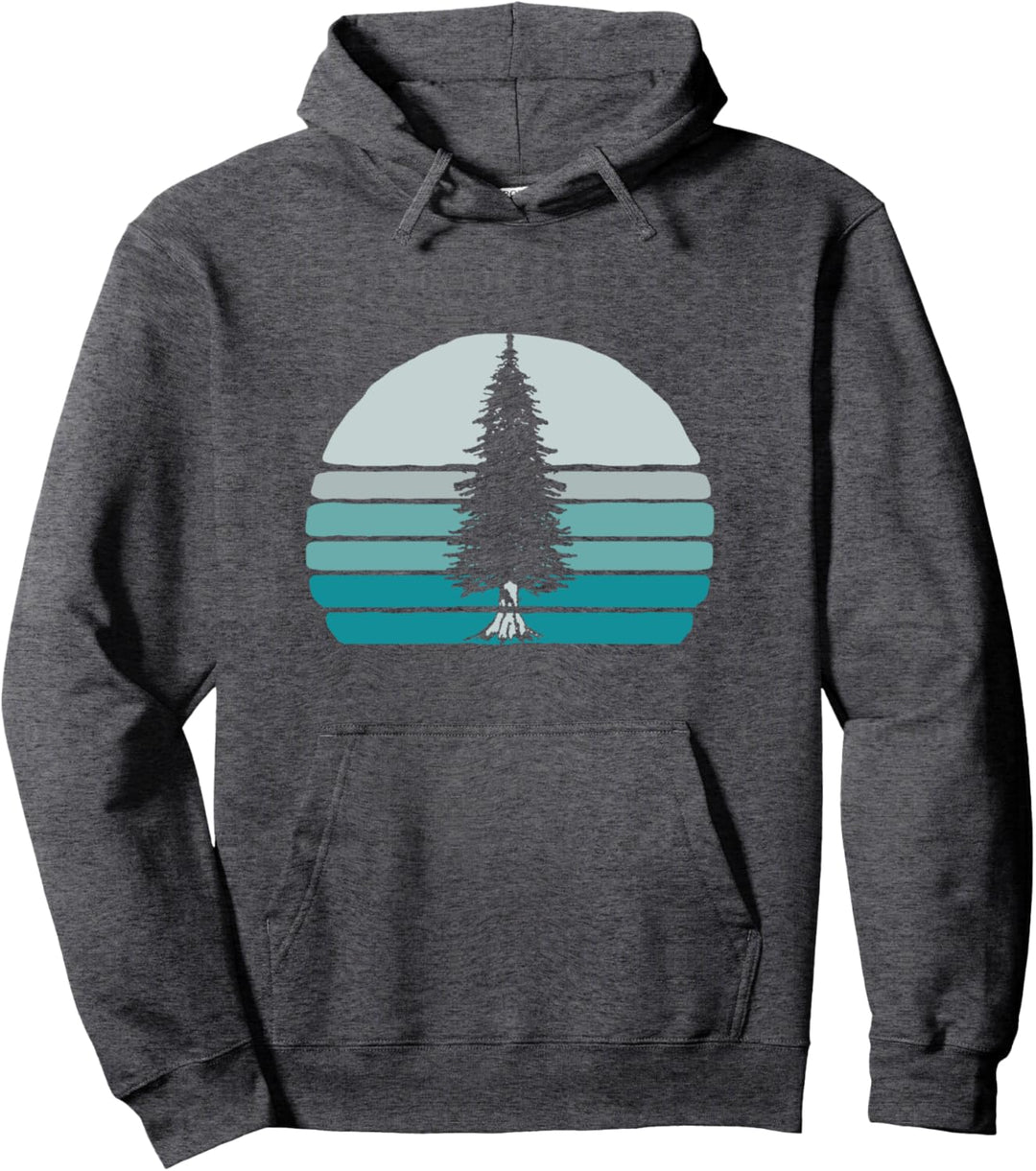 Simple Tree Vintage Pine & Minimalist Retro Sunset 80s Pullover Hoodie