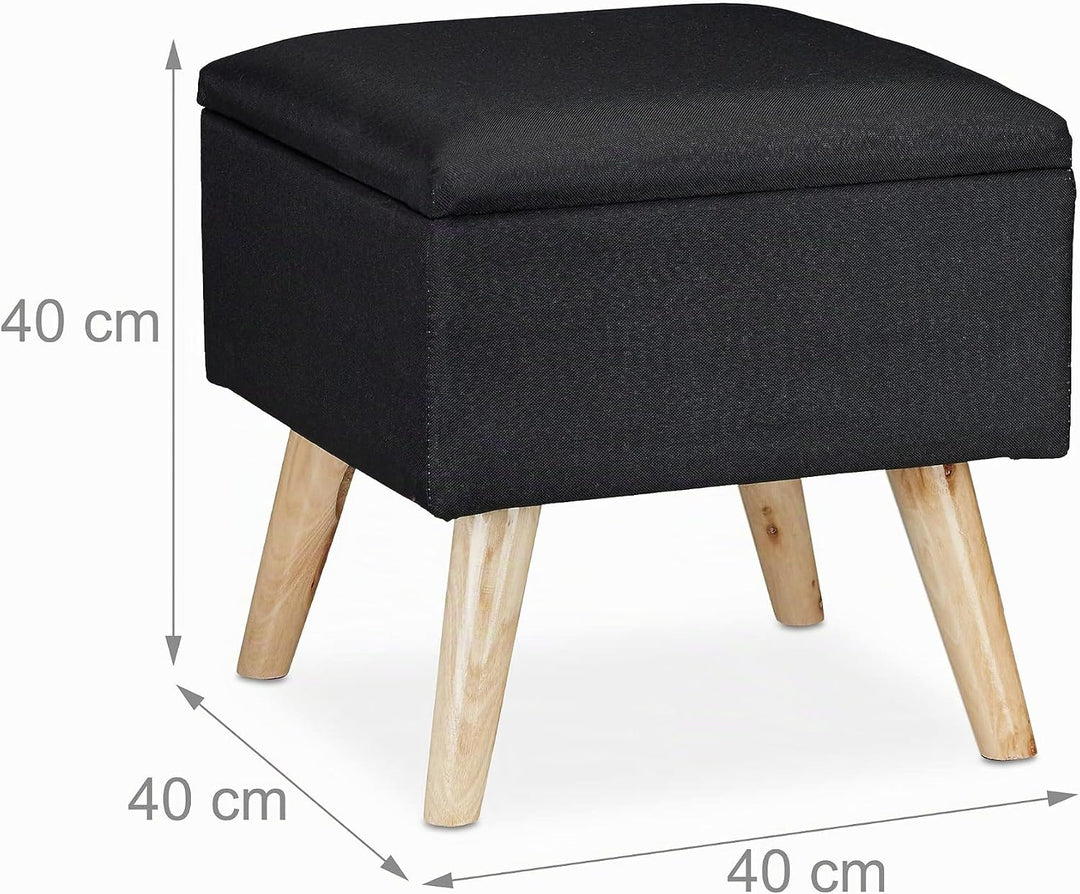 Relaxdays, schwarz Hocker mit Stauraum, Kunstleinen-Bezug, gepolstert, Holzbeine, Fusshocker mit Dec