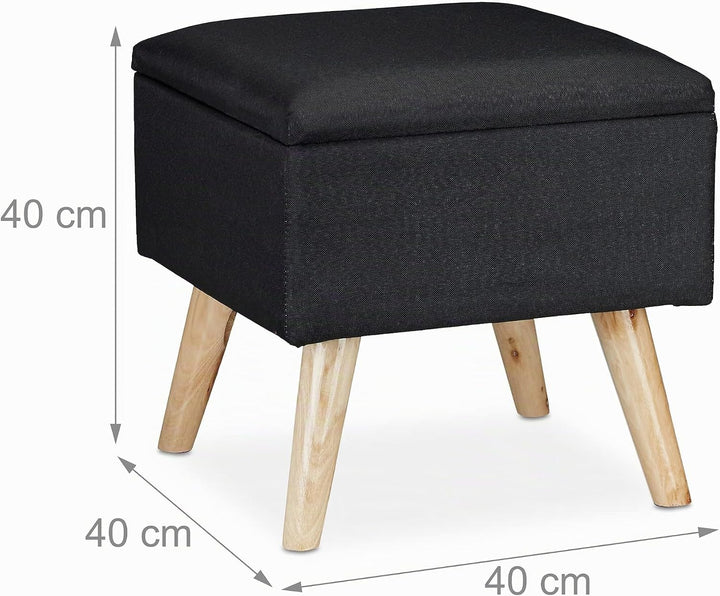 Relaxdays, schwarz Hocker mit Stauraum, Kunstleinen-Bezug, gepolstert, Holzbeine, Fusshocker mit Dec
