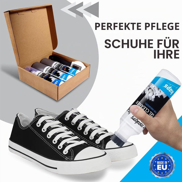 Kaps 4 Sneakers Schuhpflege Reinigungsset, Gel Sneaker Reiniger, wasserabweisendes Schuhschutz Spray