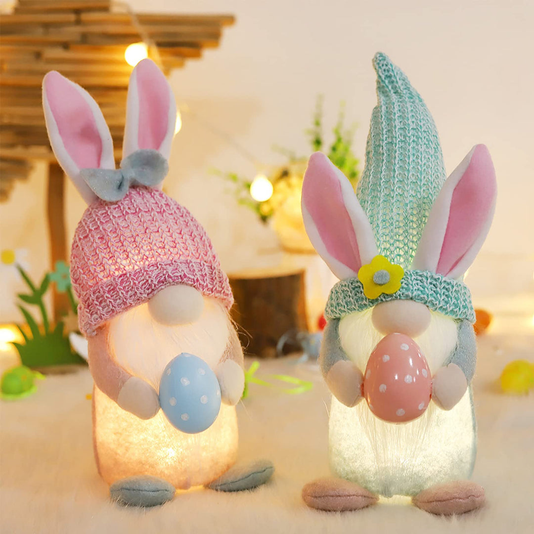 Osterdeko Wichtel Figuren Kleine, Beleuchteter Wichtel Ostern Mit Led, Osterwichtel Hase Rosa Mit Ei