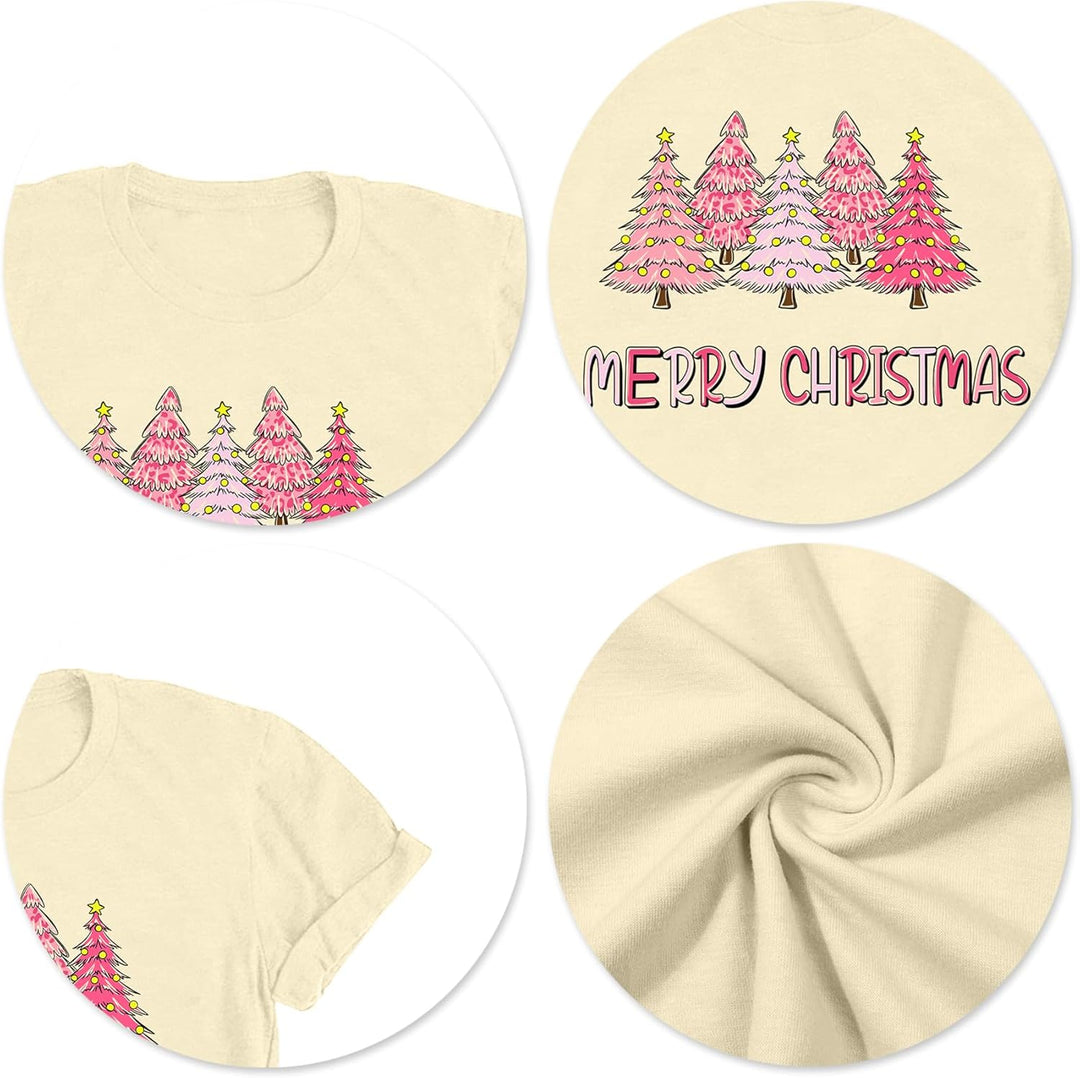 Weihnachts Tshirt Damen Merry Christmas T Shirt Xmas Tree Shirts A-cremefarben1 XL, A-cremefarben1 X