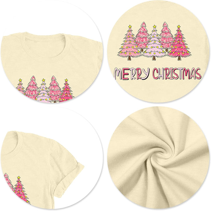 Weihnachts Tshirt Damen Merry Christmas T Shirt Xmas Tree Shirts A-cremefarben1 XL, A-cremefarben1 X