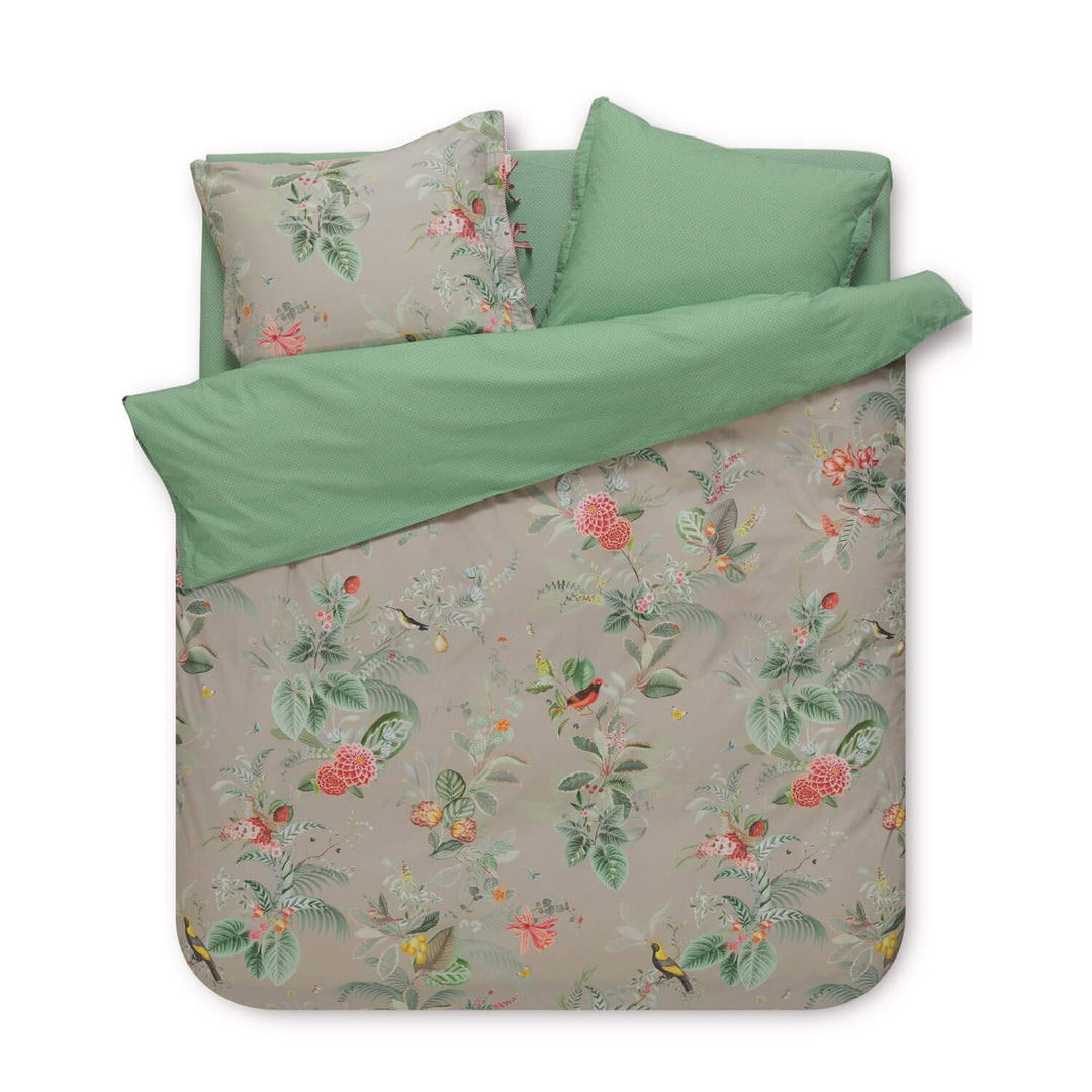 PIP Studio Bettwäsche Floris Khaki 1 Bettbezug 200 x 200 cm + 2 Kissenbezüge 80 x 80 cm, 1 Bettbezug