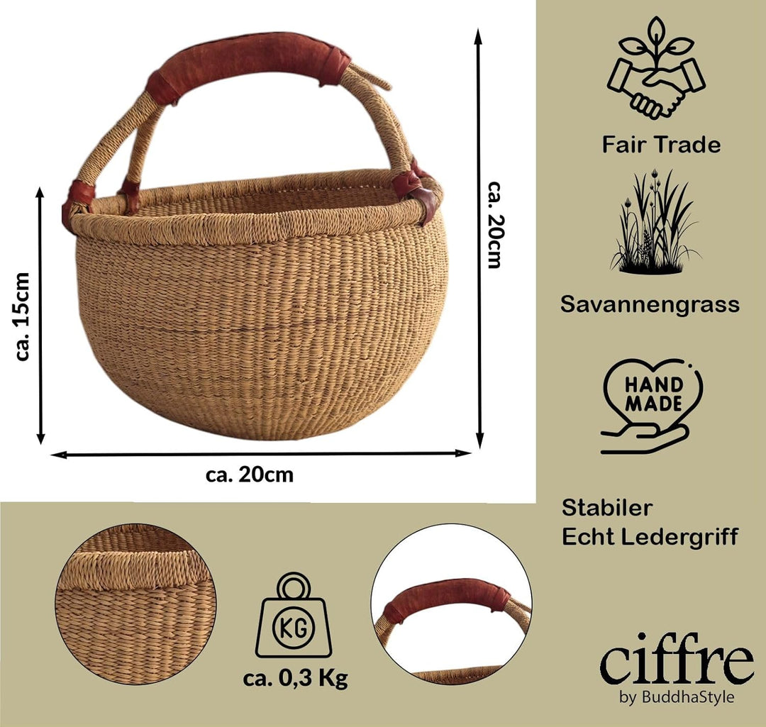 Kleiner Bolga Rundkorb ca. 20 cm – Original Afrikanischer Korb aus Ghana für Kinder und Dekoration m