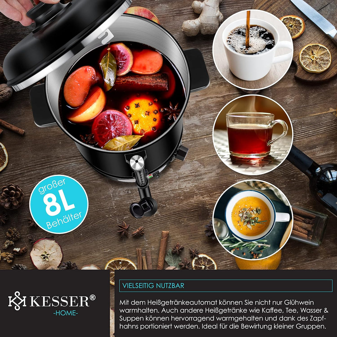 KESSER® Glühweinkessel 8L Edelstahl Inkl. 10x Becher Glühweinkocher mit Thermostat Glühweinautomat H