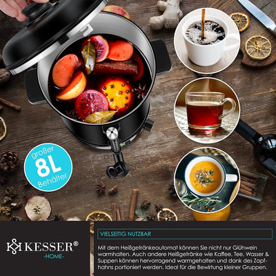KESSER® Glühweinkessel 8L Edelstahl Inkl. 10x Becher Glühweinkocher mit Thermostat Glühweinautomat H