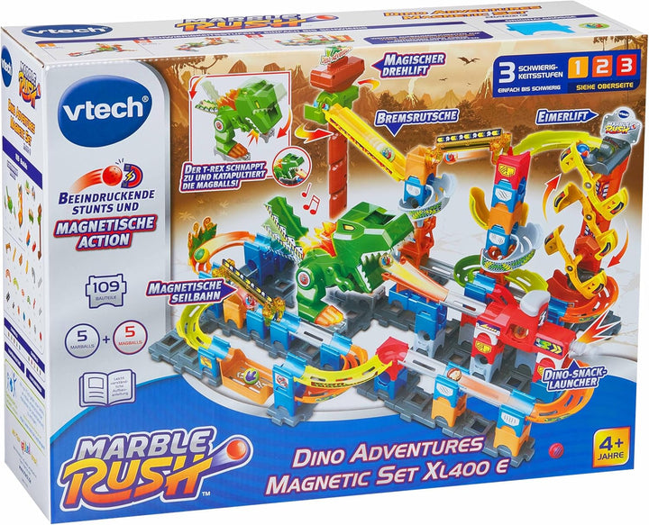 VTech Marble Rush - Dino Adventures Magnetic Set XL400 E – Interaktive Murmelbahn mit spannenden Bah