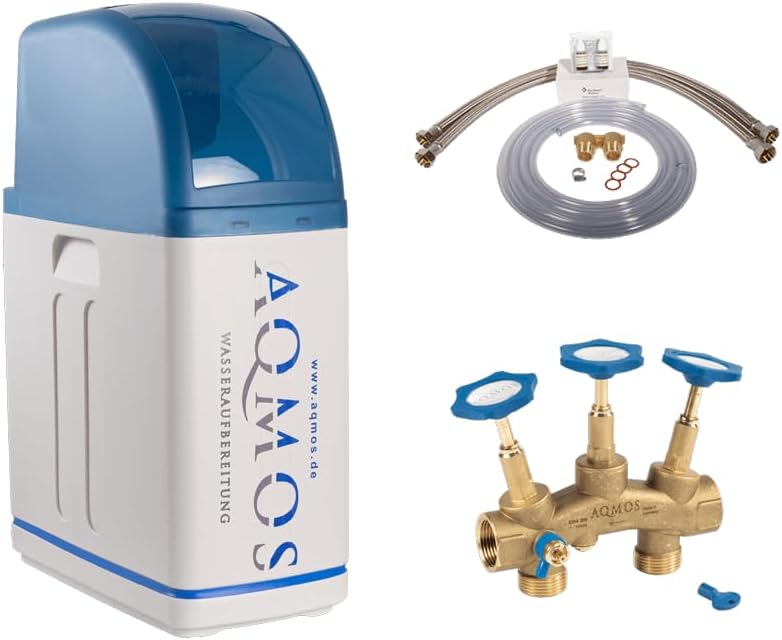 Aqmos R2D2-32 Wasserenthärtungsanlage mit Anschlussset und Montageblock, für Haushalte bis zu 5 Pers