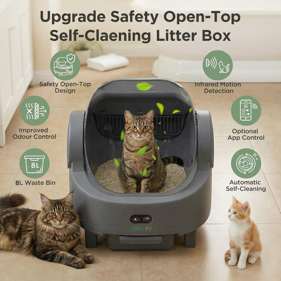 Gimars Selbstreinigende Katzentoilette mit offenem Design, Automatisches Katzenklo für mehrere Katze