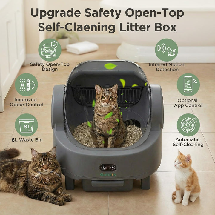 Gimars Selbstreinigende Katzentoilette mit offenem Design, Automatisches Katzenklo für mehrere Katze
