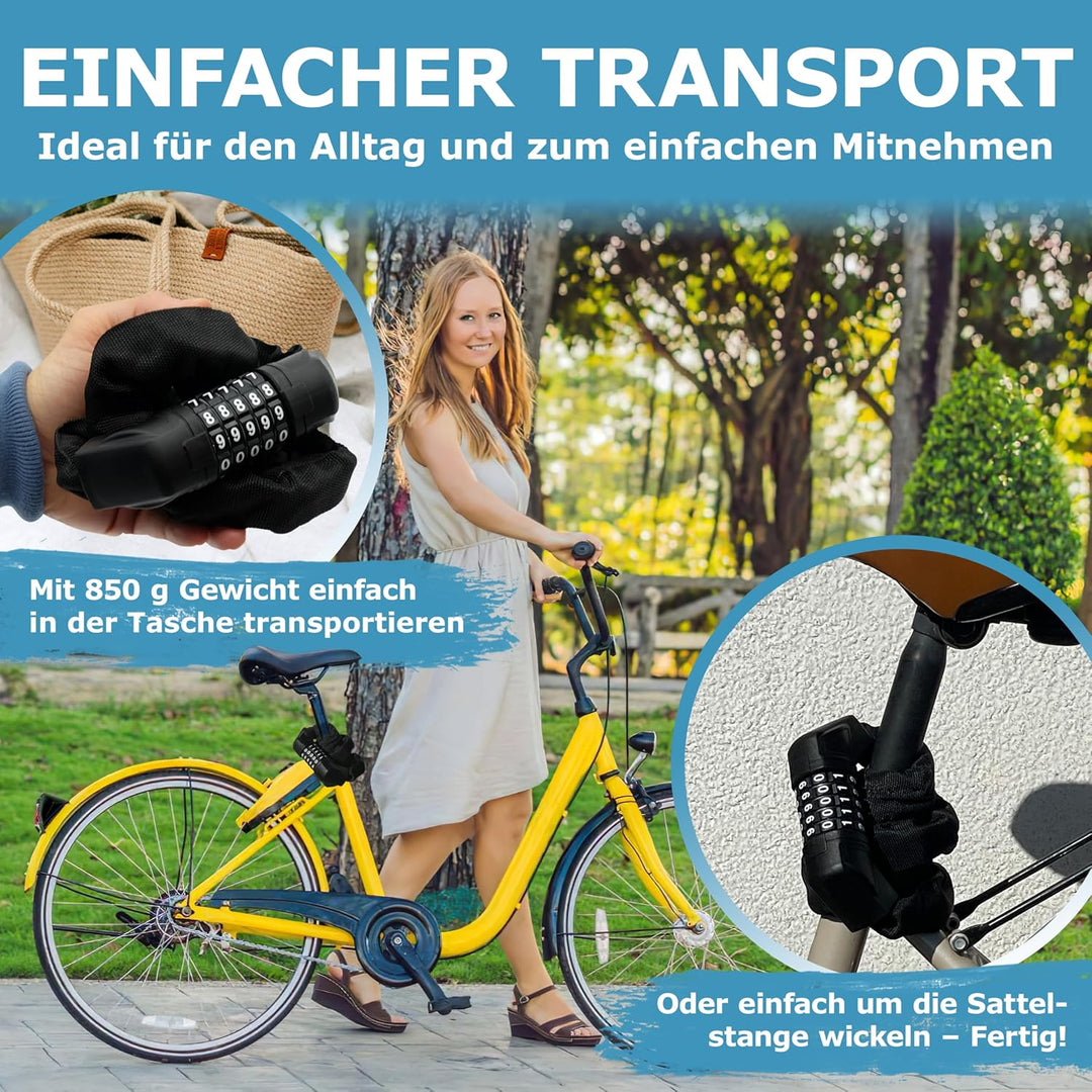 WIDDER Fahrradschloss mit Zahlencode [extra-grosse Zahlenräder, 5 Zahlen] - Nur 850g Zahlenschloss -