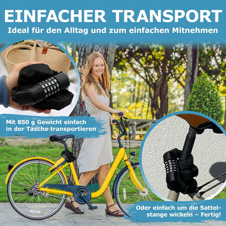 WIDDER Fahrradschloss mit Zahlencode [extra-grosse Zahlenräder, 5 Zahlen] - Nur 850g Zahlenschloss -