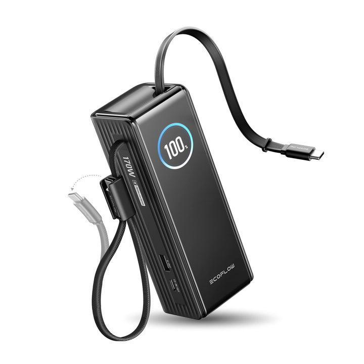 EcoFlow Powerbank 25000mAh 170W mit 100W Integrierte Einziehbare Kabel, 100W USB C Laptop Powerbank