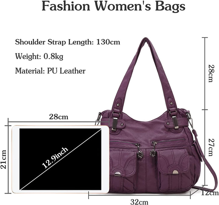 FANDARE Gross Schultertasche Damen Umhängetasche Frauen Vintage Schulranzen Wasserdicht PU Leder Wom