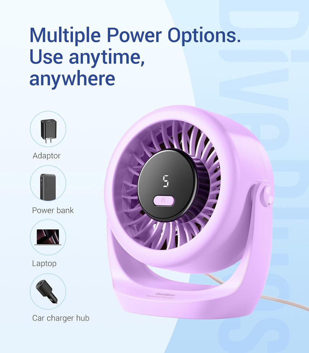 Diveblues USB Turbo Tischventilator, Ultra-Leiser Mini Ventilator, Leistungsstarker Wind, LED-Displa