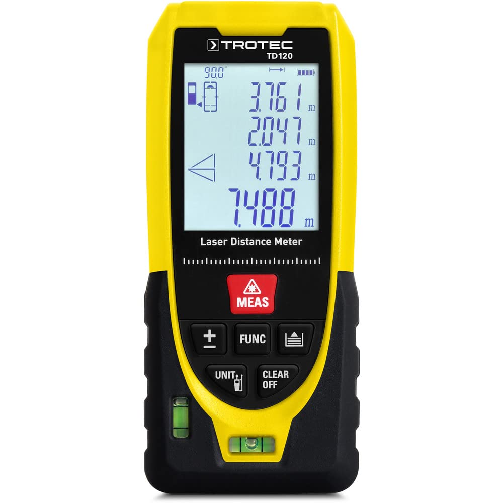 TROTEC Laser-Entfernungsmesser TD120 | Distanzmessungen Reichweite 120 m, Pythagoras-Funktionen, 99