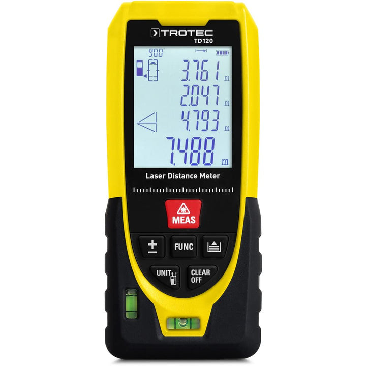 TROTEC Laser-Entfernungsmesser TD120 | Distanzmessungen Reichweite 120 m, Pythagoras-Funktionen, 99