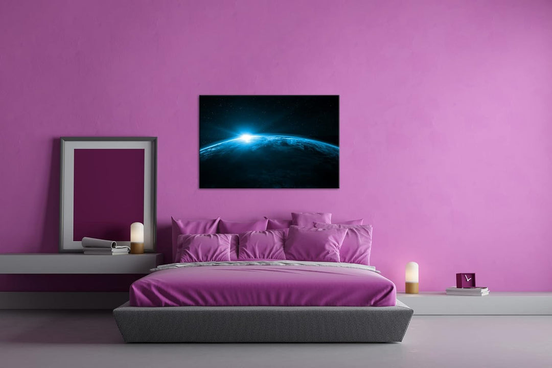 deyoli Sonnenaufgang im Universum Format: 80x60 Effekt: Monocrome Blau als Leinwandbild, Motiv ferti