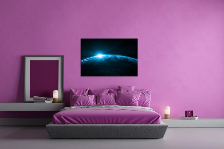 deyoli Sonnenaufgang im Universum Format: 80x60 Effekt: Monocrome Blau als Leinwandbild, Motiv ferti