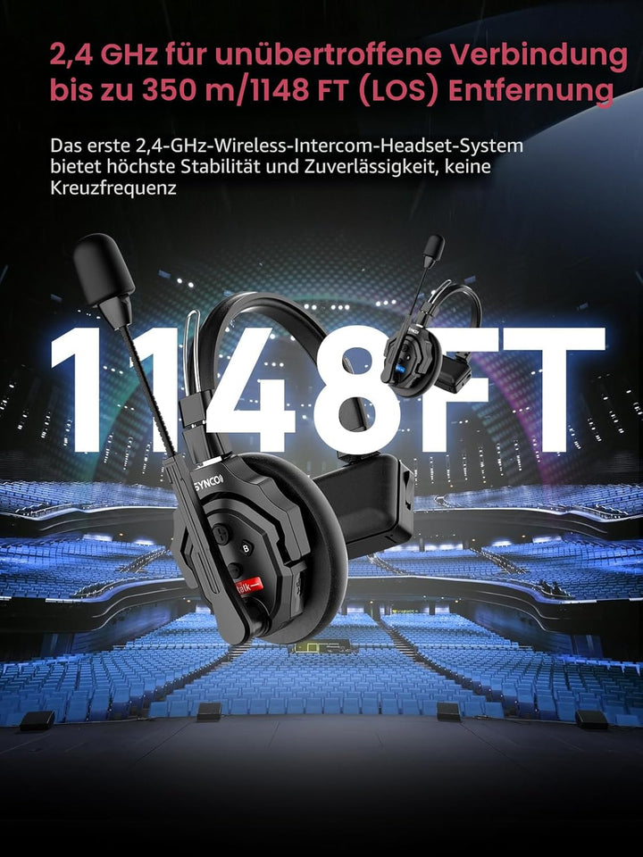 SYNCO XTALK X2 Wireless Intercom Headset, 2.4GHz Vollduplex Kommunikationssystem 350m Reichweite, EN
