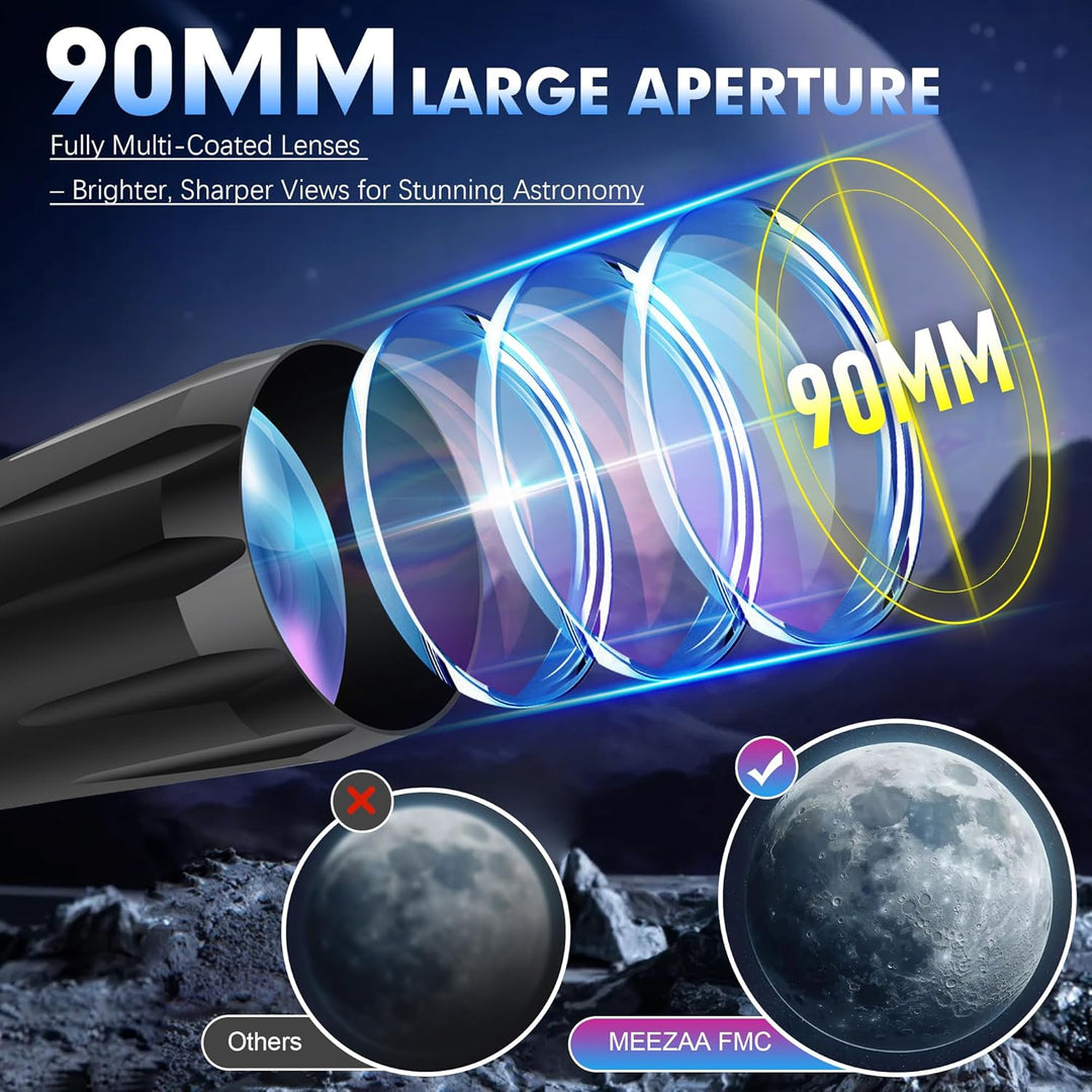 MEEZAA Teleskop, Teleskop Astronomie Erwachsene Profi, 90mm Blende 800mm AZ Mount Astronomisches Ref