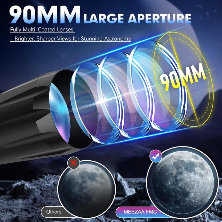 MEEZAA Teleskop, Teleskop Astronomie Erwachsene Profi, 90mm Blende 800mm AZ Mount Astronomisches Ref