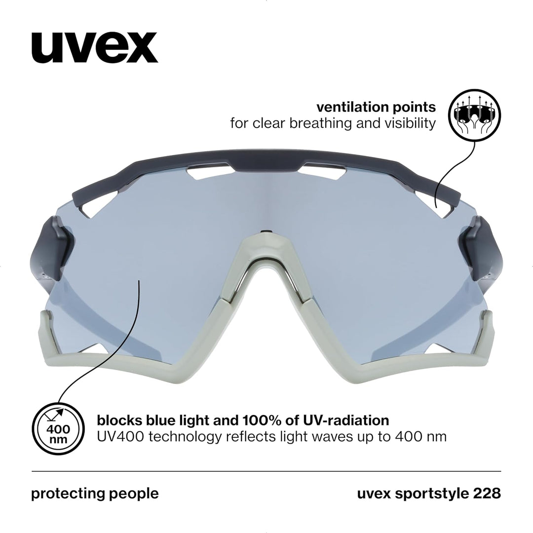 uvex Unisex Sportstyle 228 Sportbrille (1er Pack) Einheitsgrösse black sand mat/silver, Einheitsgrös