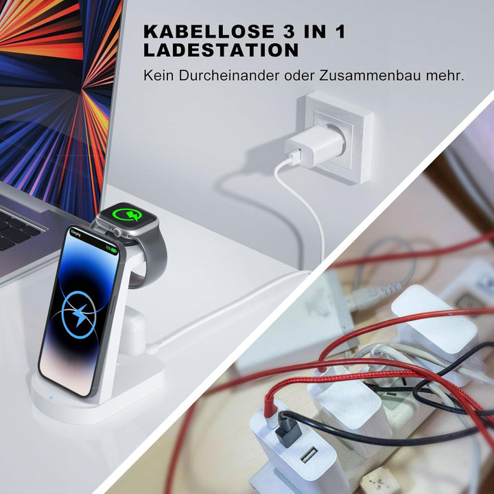 Kabellose Ladestation,Wireless Charger 3 in 1 induktive Kabelloses Ladegerät Mit 18W Adapter,kompati