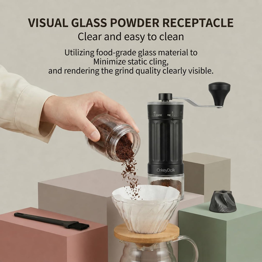 OrkeyDolk® Externer, verstellbarer manueller Kaffeemühle mit hochpräzisem, zeitgemässem Kegelmahlwer