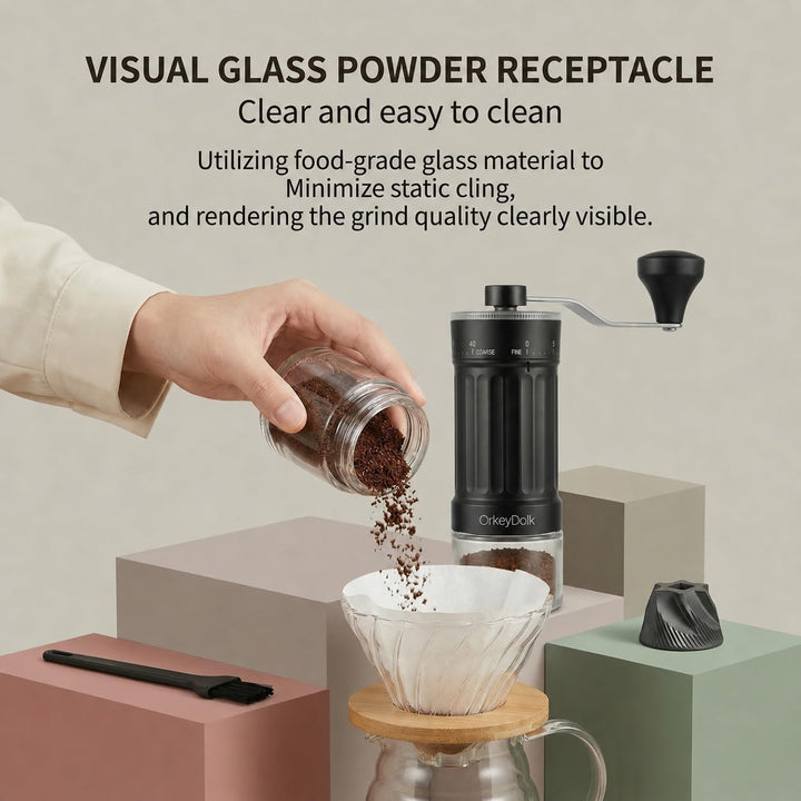 OrkeyDolk® Externer, verstellbarer manueller Kaffeemühle mit hochpräzisem, zeitgemässem Kegelmahlwer