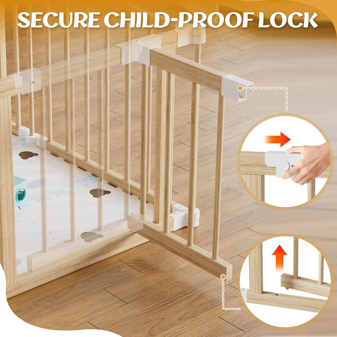 MSFE Laufstall Baby Faltbar Holz,8 Paneele Wooden Baby Playpen Verstellbare Multi-Shape & Grösse mit