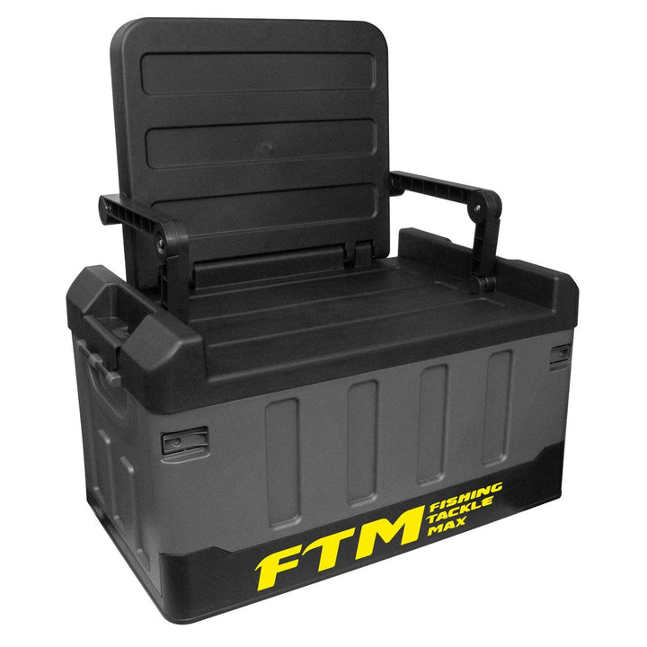 FTM Klappbox mit Sitz und Einlage - Sitzbox, Zubehörbox, Angeltruhe zum Forellenangeln