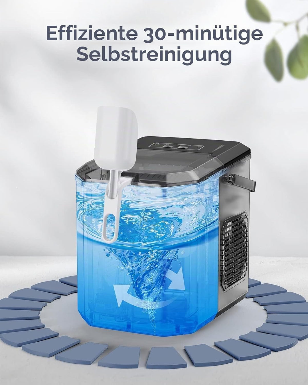 Silonn Eiswürfelmaschine mit Griff-Eiswürfelkorb – Tragbar &amp; Selbstreinigend, Mini Ice Maker 9 Eiswü