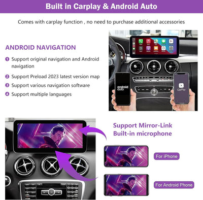 Android 13 Autoradio 12,3 Zoll Touchscreen für 2015–2018 Mercedes Benz A/C/V-Klasse W176 CLA GLA GLC