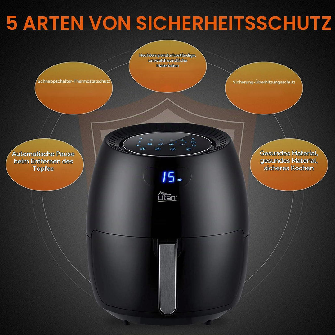 Heissluftfritteuse,Uten 6.5L Airfryer XXL Heissluftfriteuse mit digital LED-Touchscreen,8 programmen
