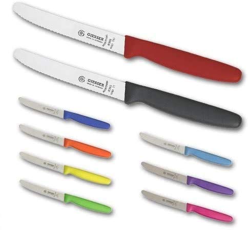 Giesser Messer 5x Allzweckmesser 11 cm Klingenlänge mit Wellenschliff Schwarz/Azurblau/Limone/Orange