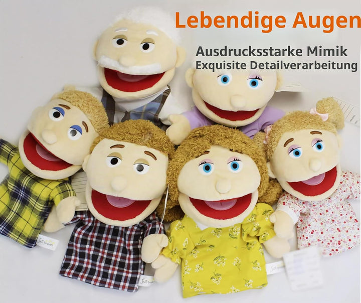LOMTRATS Familien-Handpuppen für Kinder, inklusive Opa, Oma, Vater, Mutter, Tochter, Sohn, perfekt z